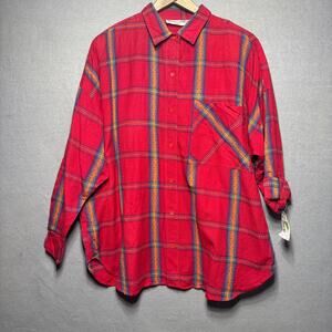 Generalities Plus Button Top 20W Red Plaid Long‎ Sleeve Retro Classic Americana